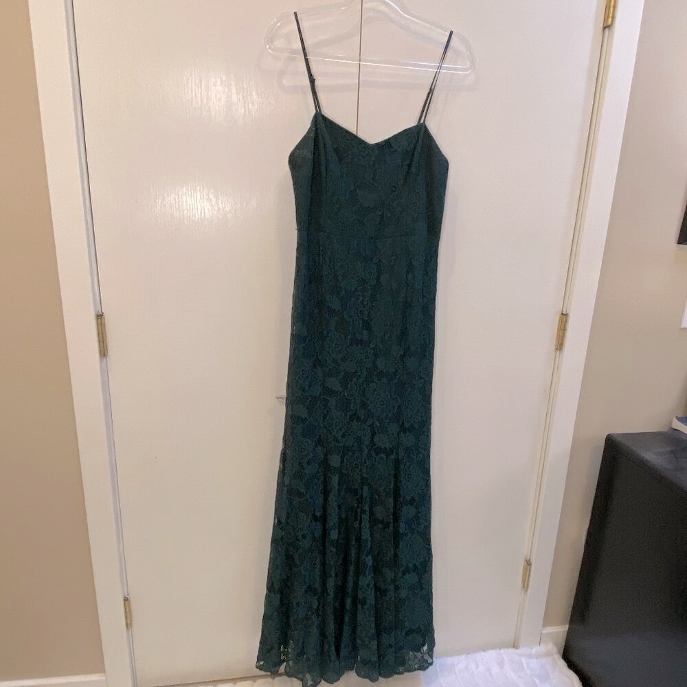 LULU'S Forest Green Spaghetti Strap Vneck Maxi Prom Dress Size Large - Picture 3 of 8